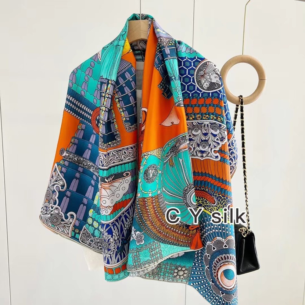 Samurai Print Large Silk Square Scarf Wrap Shawl 53 Inch Twill