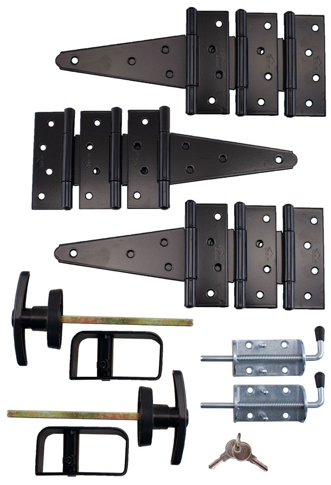Double Door and Single Door Hardware Kit with 5 Inch Hinges HD Barrel Bolts and T Handles-image