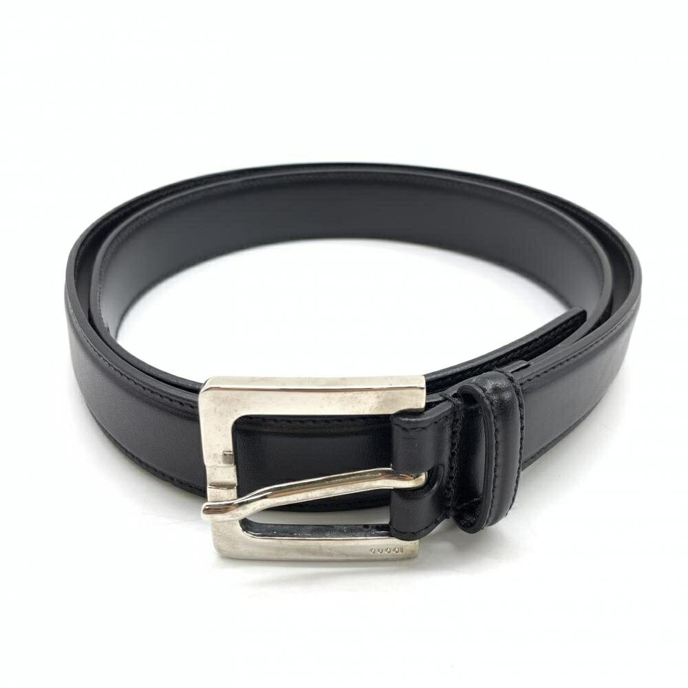 GUCCI authentic black leather belt with silver buckle Made in Italy pre-owned