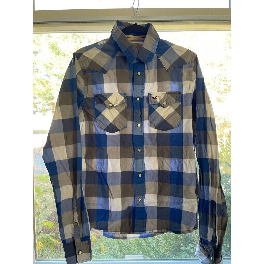 Hollister blue-white plaid long sleeve down shirt - size M