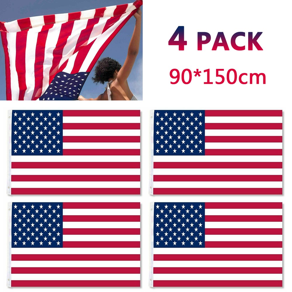 4PCS 90x150cm 3x5ft USA Flag with Stars and Grommets, Durable Nylon Outdoor Garden Flag