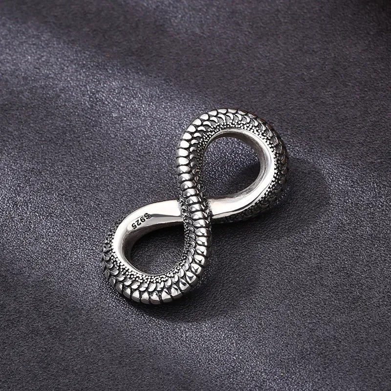 S925 Sterling Silver Snake Infinity Charm Necklace Pendant  