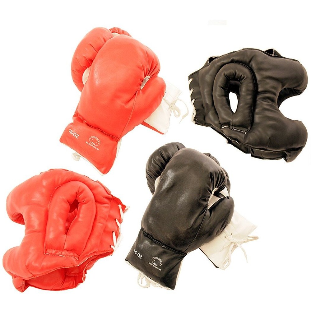 2 PAIRS 16 OZ EXTRA LARGE BOXING PRACTICE TRAINING GLOVES w/ HEAD GEAR SET