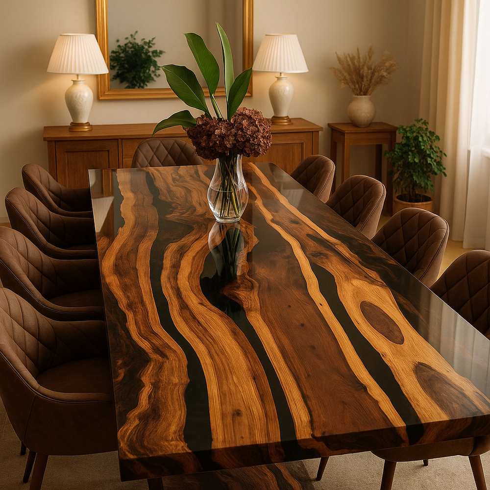 Black Epoxy Resin River Table Top Wooden Dining Desk Cyber Monday Sale-image