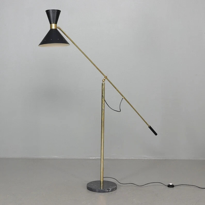 1950s Brass Diabolo Tripod Floor Lamp Brass Nautical Spotlight Vintage Studio