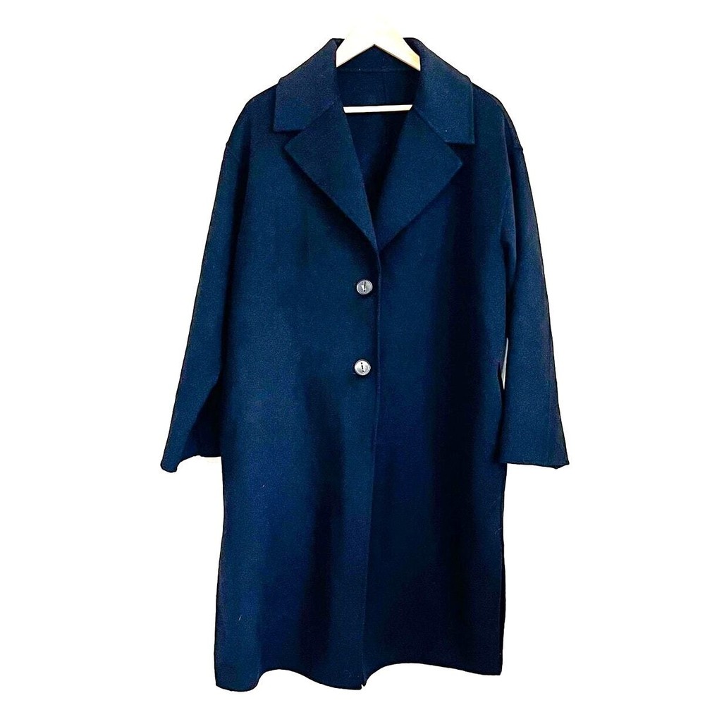 Rebecca Minkoff Tess Women Car Coat XL Black Button Front Wool Old Money Luxury