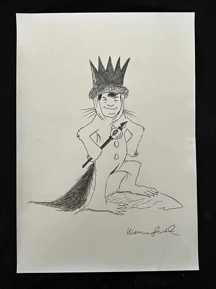 MAURICE SENDAK drawing and painting on old paper signed stamped vintage