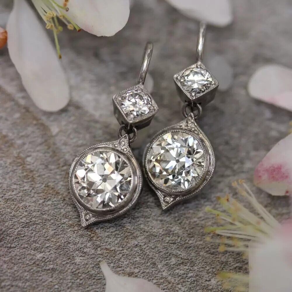 Art Deco 2.50CT Round Cut Lab Diamond 925 Silver Engagement Earrings