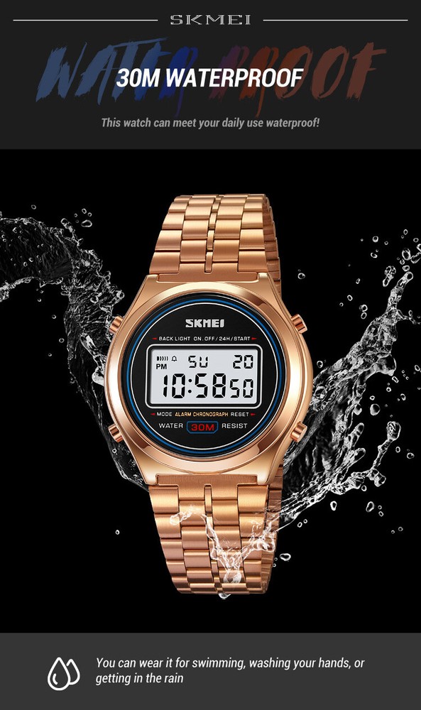 Stainless Steel Buckle Digital Watch 30m Water Resistant 74g Lightweight