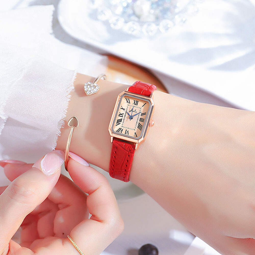 Stylish Rectangular Women's Quartz Watch with Leather Strap