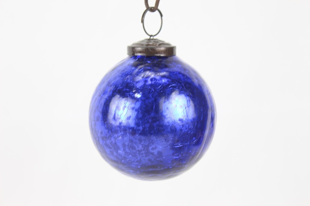 Cobalt Blue Crackle Glass Ornament Vintage-Inspired Christmas Decoration Ball