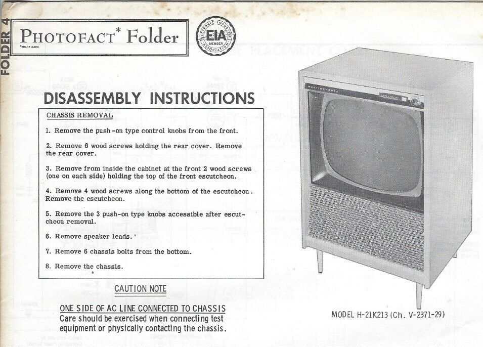1958 WESTINGHOUSE H-21K204 21K213 TELEVISION Tv Photofact MANUAL 21K212 21K216