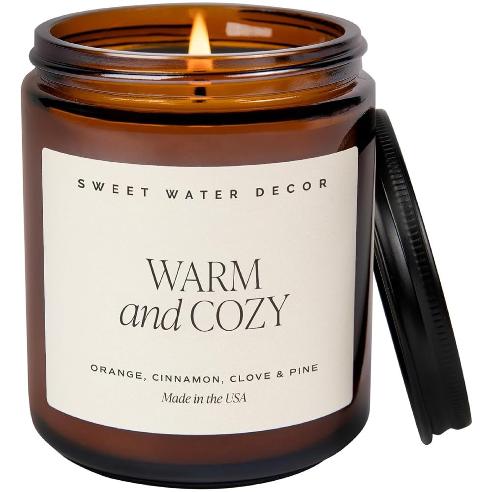Sweet Water Decor Warm Orange Tan Label Soy Candle Cream  