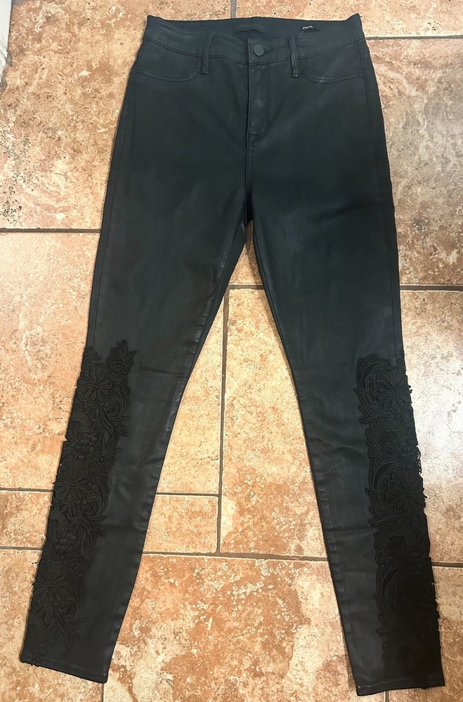 Kendall & Kylie Sz 27 The Stilleto Polished Black Skinny Jeans With Flower Lace