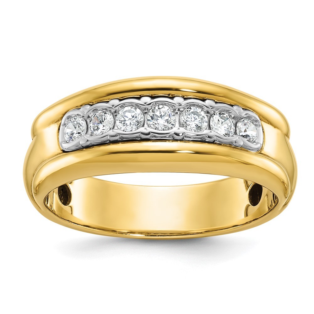 10k Two-tone Gold Men's Grooved Bezel Set 7-Stone 1/2 Carat Diamond Ring Size 10