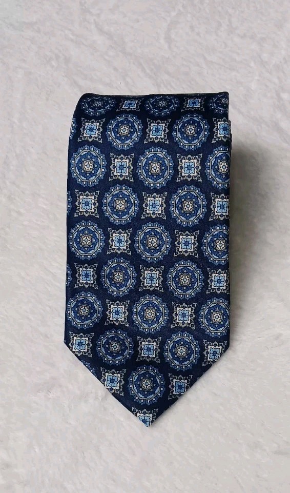 Vintage Pierre Cardin Mens Neck Tie Blue Mandelas Geometrical