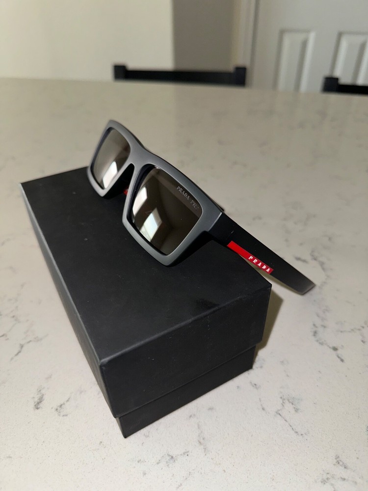 Prada Linea Rossa Dark Grey Rectangular Men's Sunglasses PS 02ZSU MAG06F 58