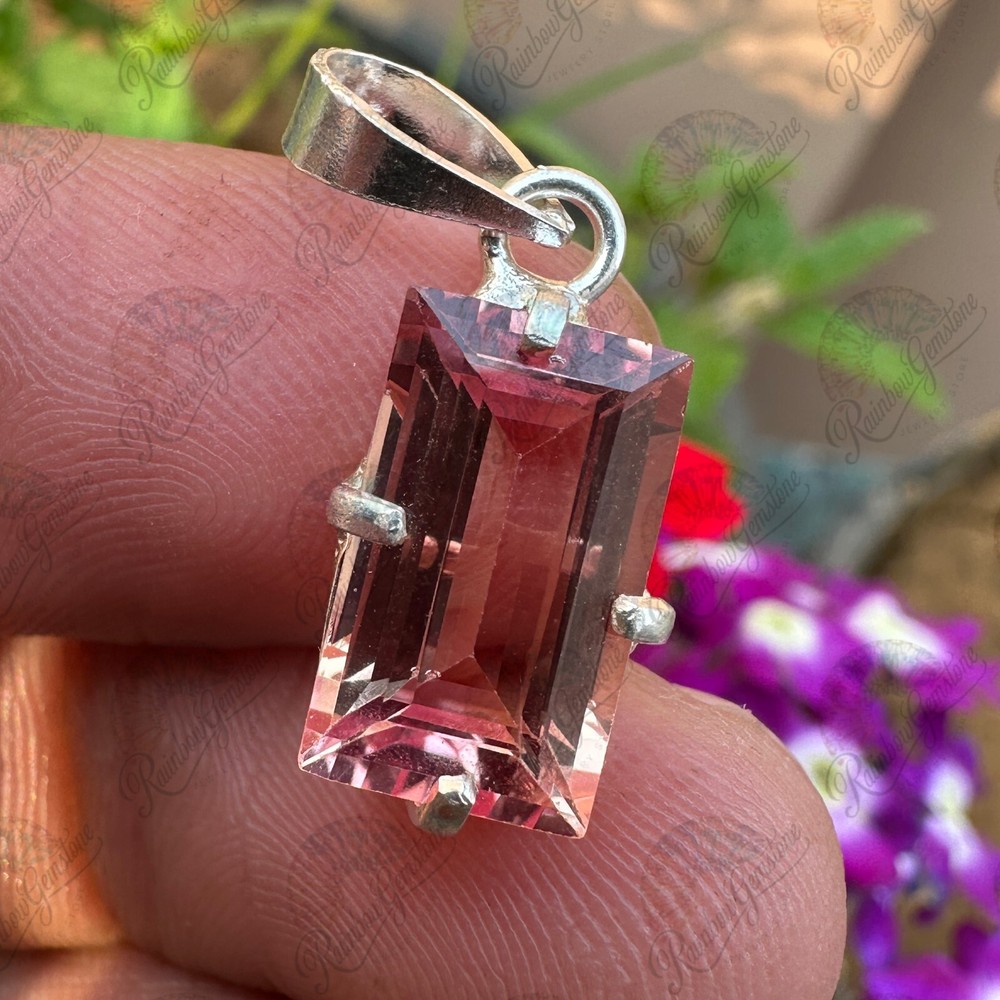 10.20 CT Natural Padparadscha Sapphire Emerald Cut 925 Silver Pendant