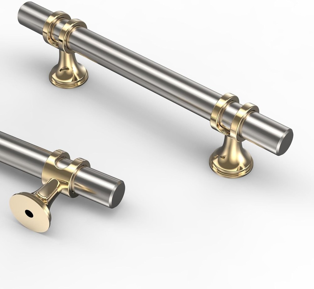 Asidrama 10 Pack 3.75 Inch(96mm) Gold and Brushed Satin Nickel Kitchen Cabinet H