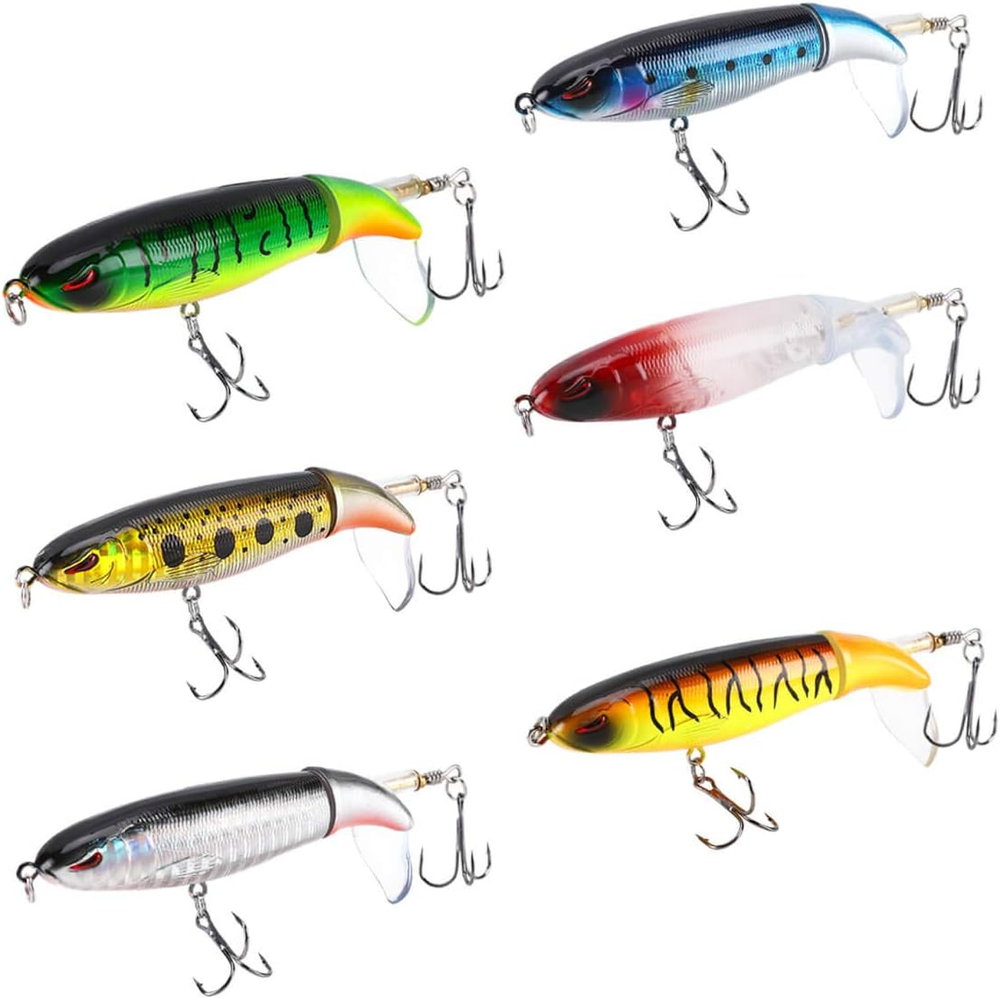 6PCS Whopper Fishing Lure, Bass Popper Lure Kit, Topwater Fishing Lures with Rot