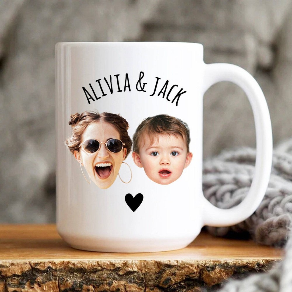 Two Faces Custom Photo And Text Mug Mothers Day Mug Face Mug Custom Photo Mug Cu