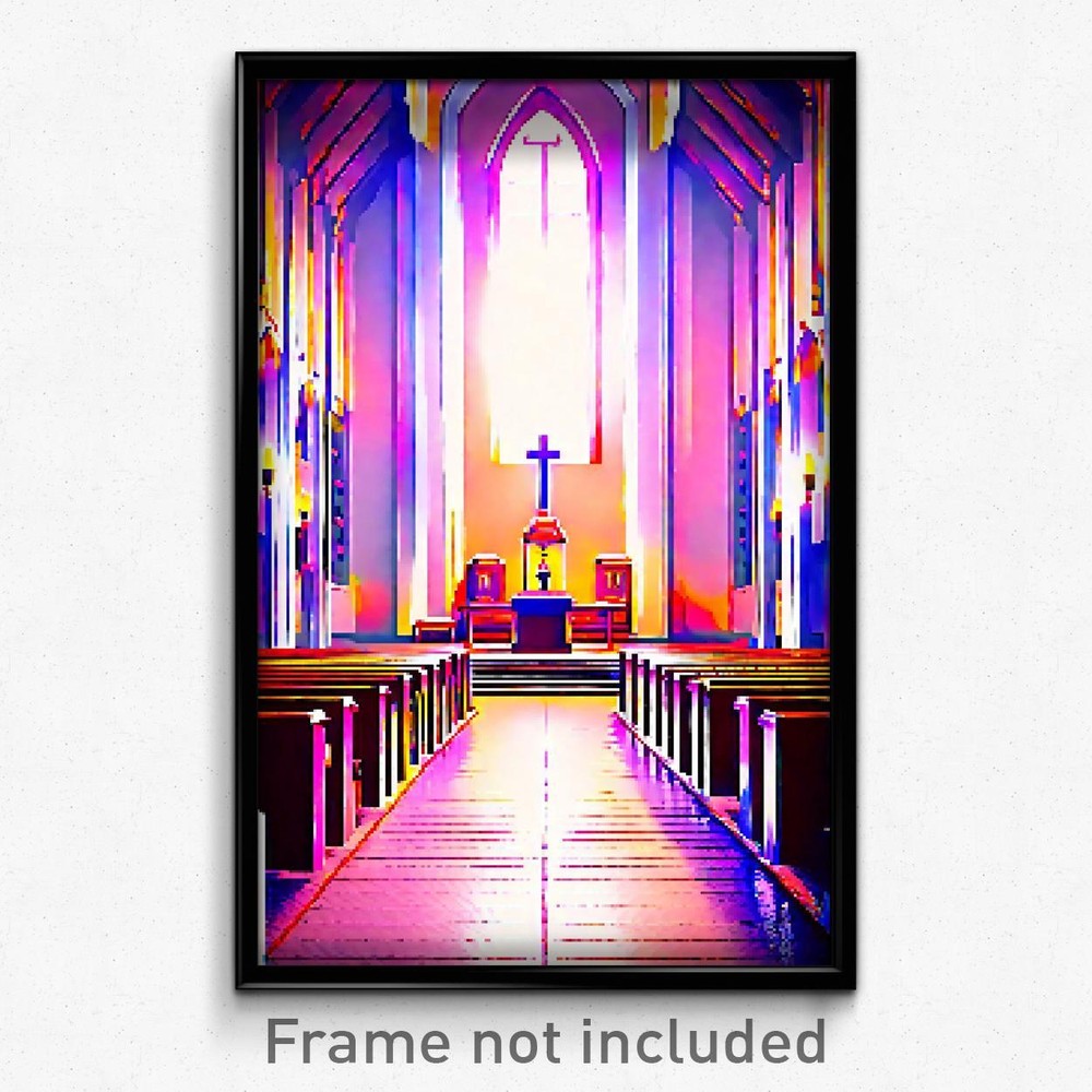 8-Bit Psychedelic Pixel Art Chapel Poster - Trippy Video Game Print