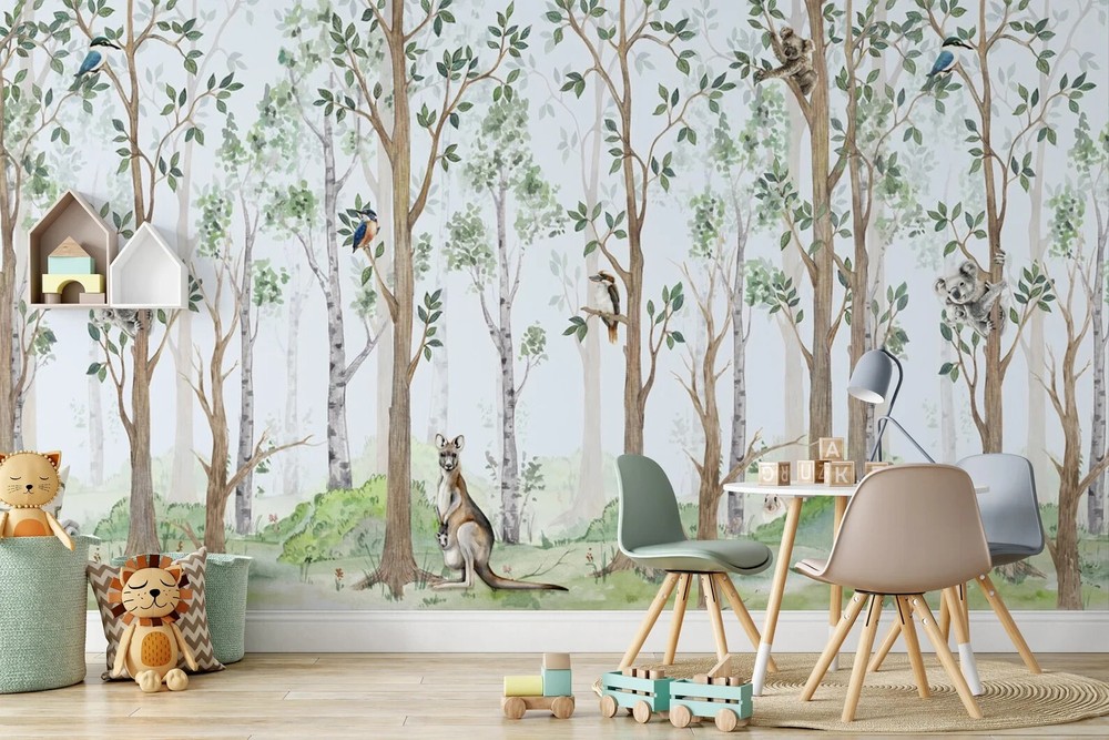 Woodland Wallpaper Watercolor Animals Peel And Stick Nursey Wall Decor Safari
