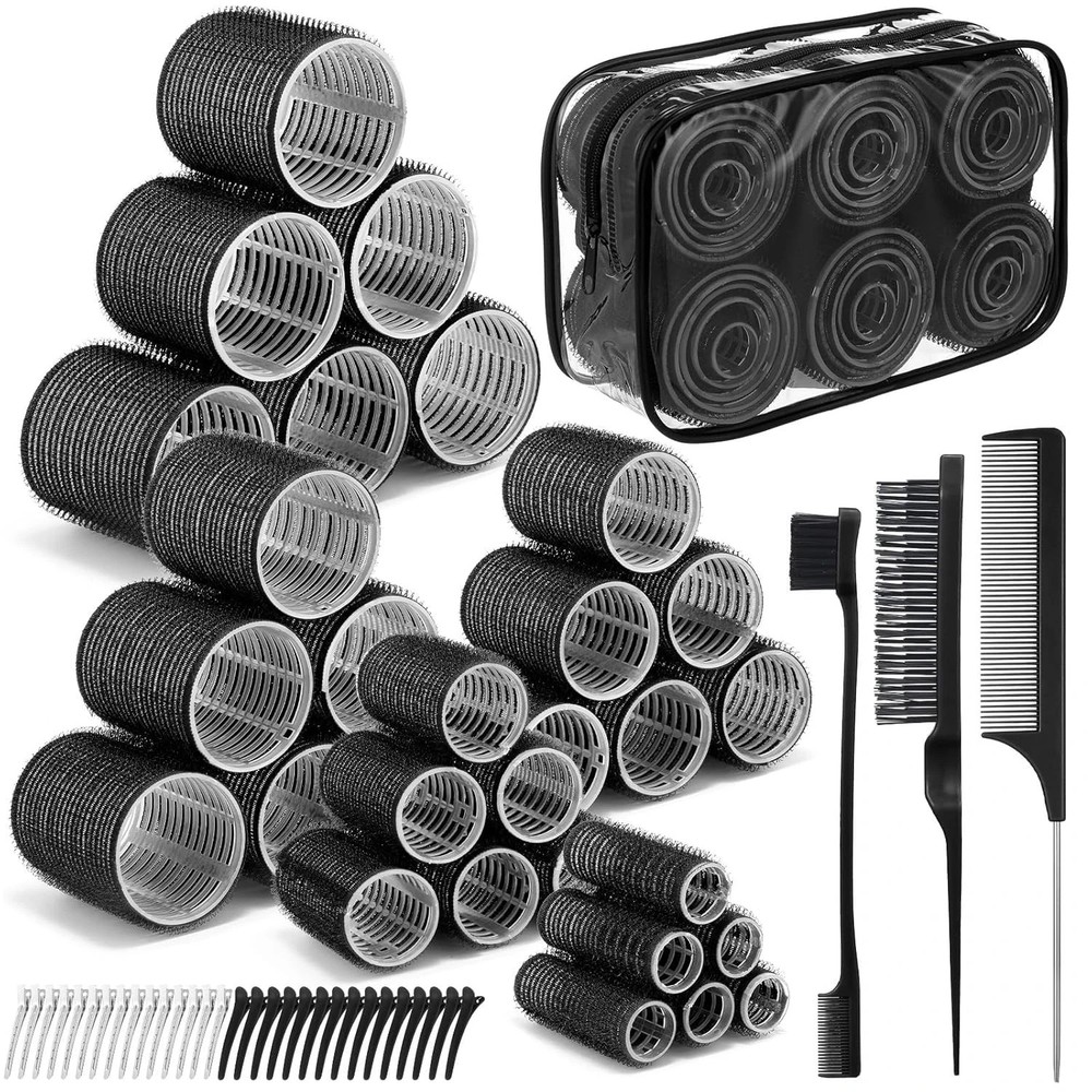 64 Pcs Self Grip Hair Rollers Set, 5 Sizes Rollers Hair Curlers with Clips Comb