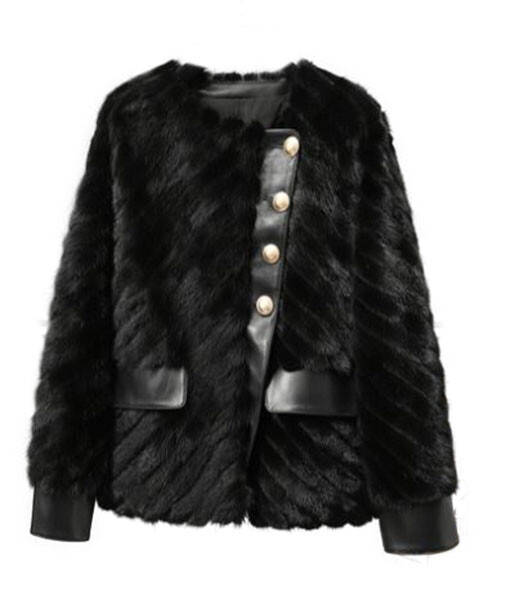 Women's Sz M Brand New Black Mink Fur with Leather Jacket Coat