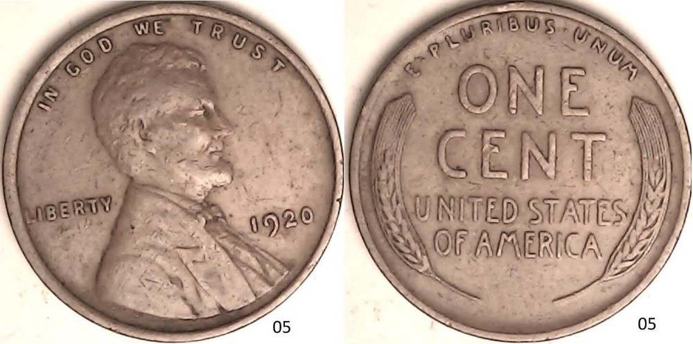 1920 Lincoln Wheat Cent Rotated Dies - ERROR