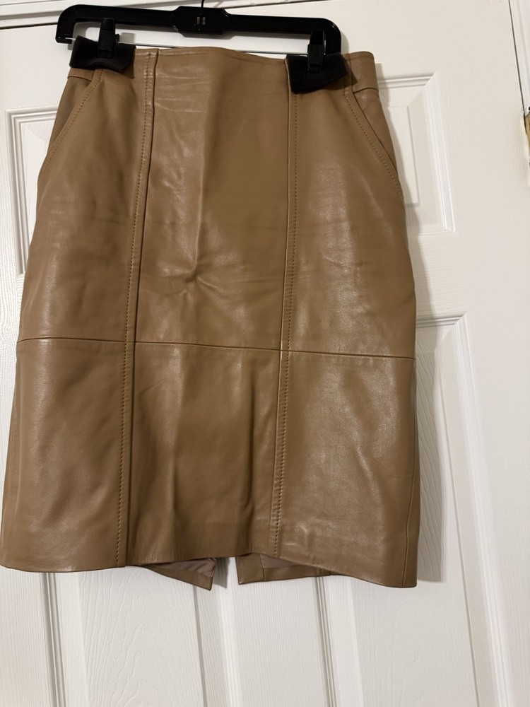 Hugo Boss Tan Leather Pencil Skirt 8