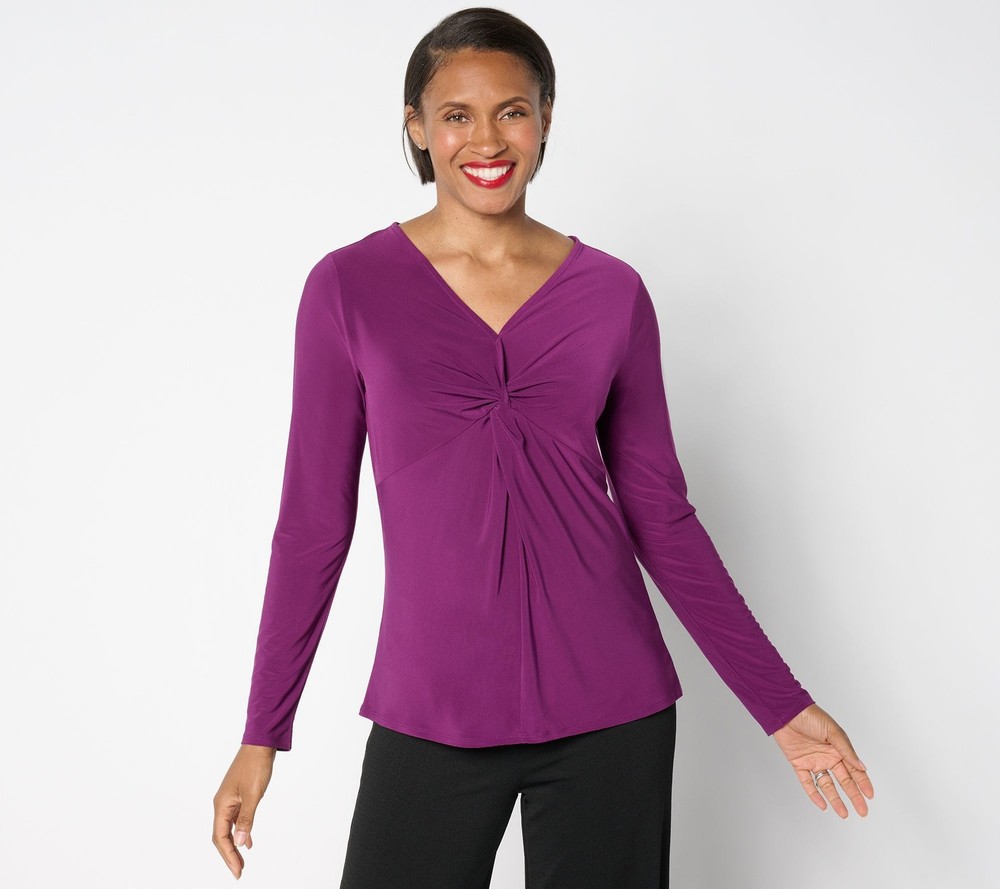 Women Control Women's Top Sz 2XS (XXS) Como Jersey Knot Front Purple A662790