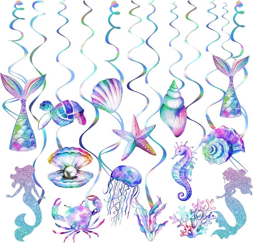 30 Pcs Mermaid Hanging Swirl - Mermaid Party Decorations, Mermaids Parties Suppl