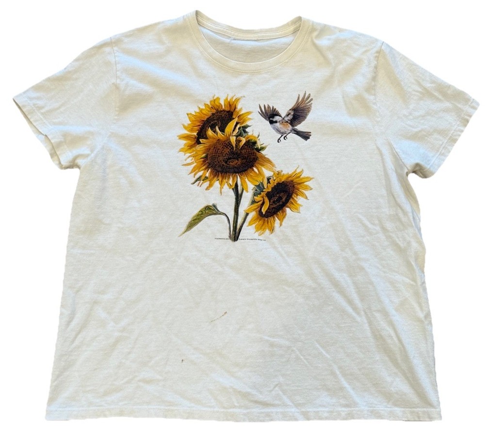 Vintage 90s Sunflower Bird Nature Tee Shirt Cute Women’s Size Large