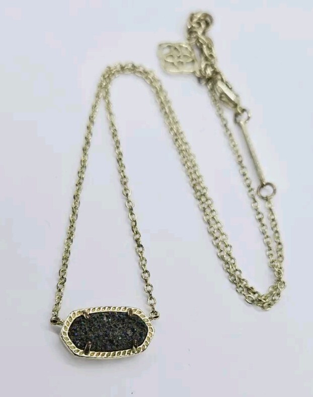 KENDRA SCOTT Elisa Pendant Necklace in Gold Tone with Peacock Drusy and Black Accents