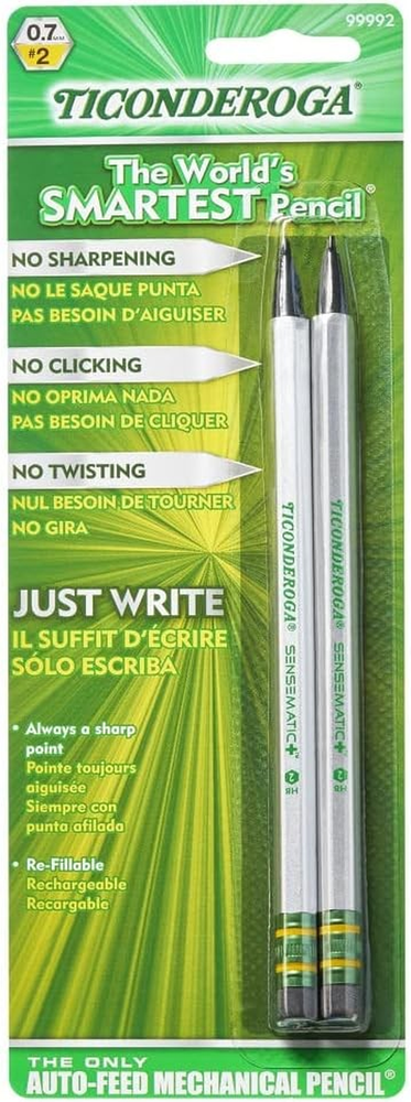 Ticonderoga Sensematic Mechanical Pencil, 1 Count (Pack of 2), Black,Silver