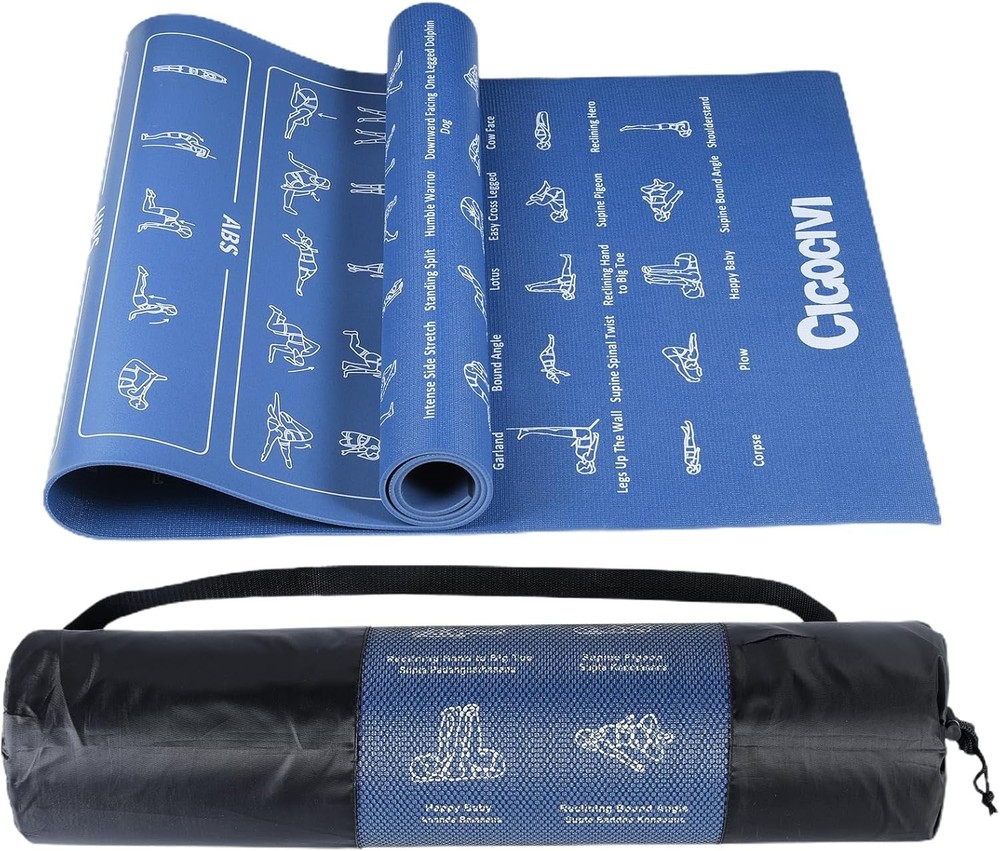 Instructional Travel Yoga Mat With 75 Poses & Exercises - Non-Slip Exercise Mat