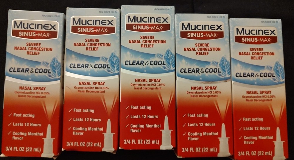 5 Pack Mucinex Sinus-Max Nasal Decongestant Clear and Cool Nasal Spray 0.75 Oz