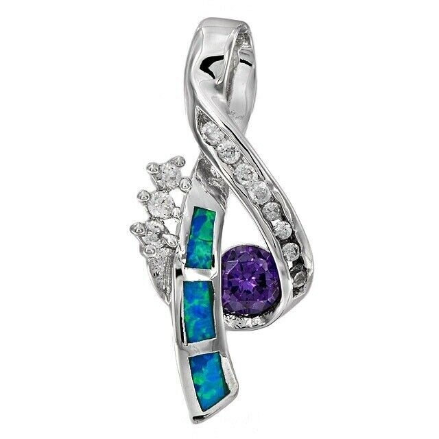 1CT Amethyst & Australian Opal Inlay 925 Sterling Silver Pendant OE3