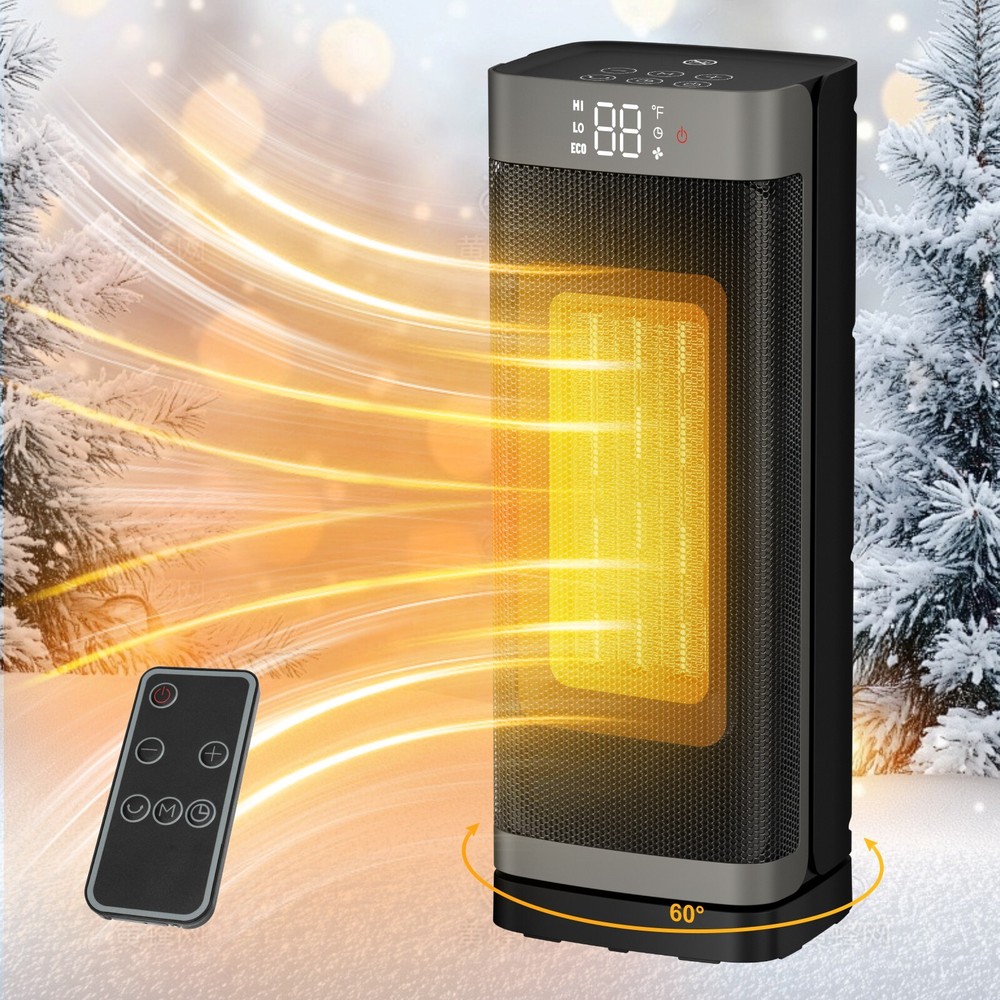 Space Heater, 60°Oscillating 1500W Electric PTC Ceramic Tower Heater with Remote