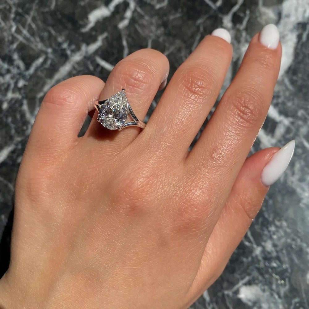 Clearance Sale 4.00CT Pear Lab Grown/CVD Diamond Ring Solid In 14k White Gold-image