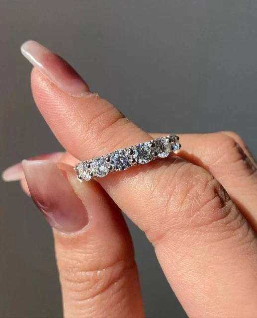 4.00Ct Round Cut Natural Moissanite Solid 14K White Gold Eternity Band Ring