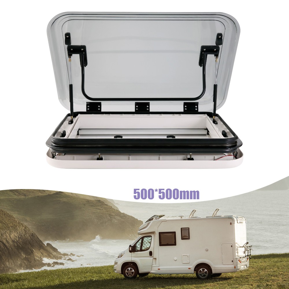 RV Caravan Roof Window w/LED Light Skylight Window Hatch Anti-UV 500x500mm Cut