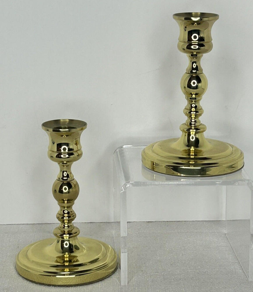 Vintage Pair Solid Brass Baldwin Candle Holders - 4.75