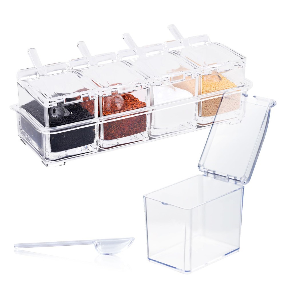 Acrylic Seasoning Box, Clear Seasoning Rack Spice Pots, Storage Containers Co...