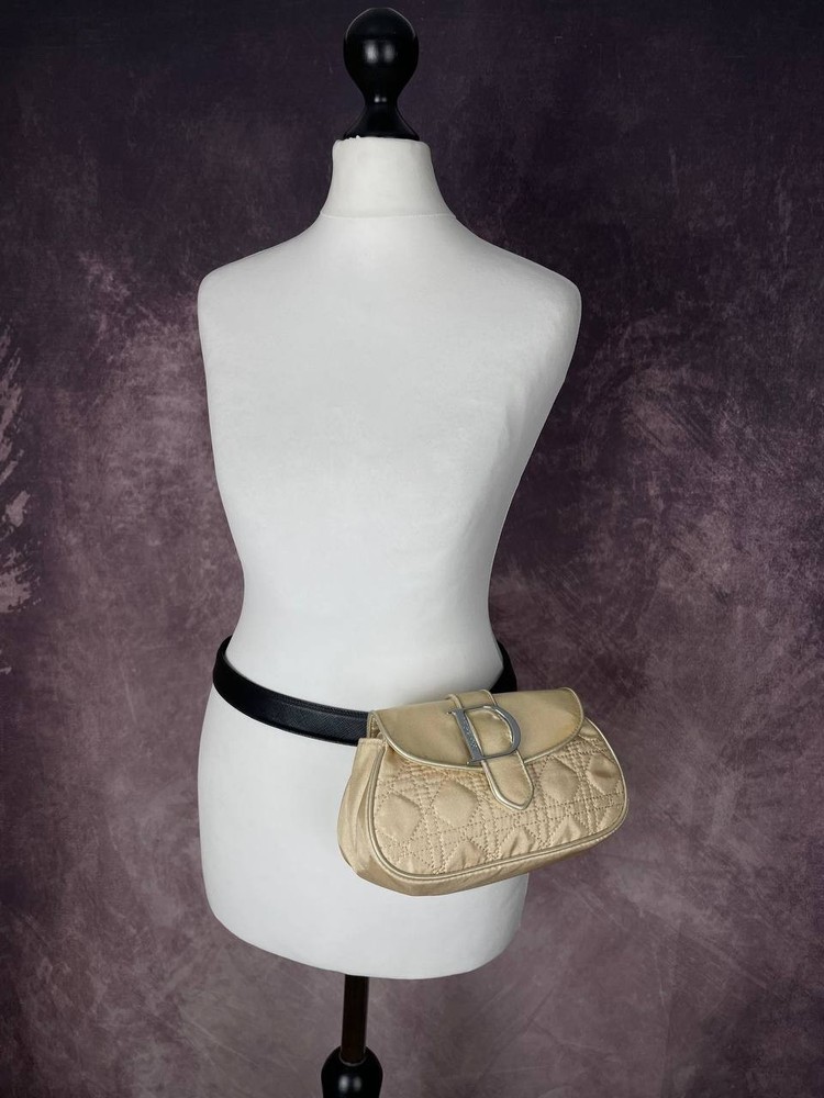 DIOR Beige Nylon Quilted Clutch Purse with D Logo Belt Bag  