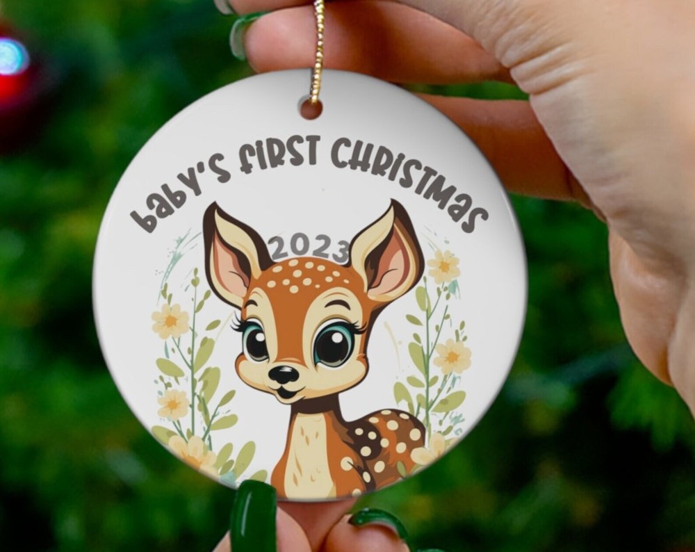 2024 Baby’s First Christmas Ornament – Personalized Ceramic Round Keepsake for Newborns and Families