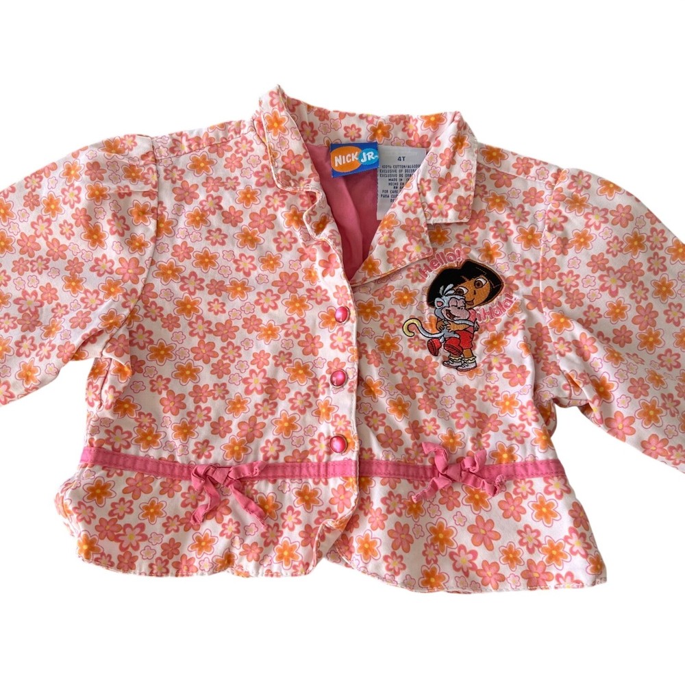 00s Y2K Dora The Explorer 4T Pink Floral Jacket Blazer Button Up Kid Core Rero