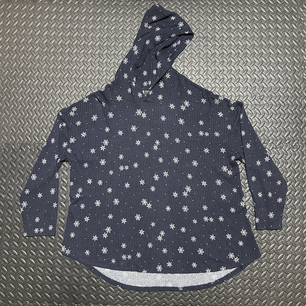 Lane Bryant Hoodie Tee Top Snowflake Navy Long Sleeve Curved Hem Women’s 22/24