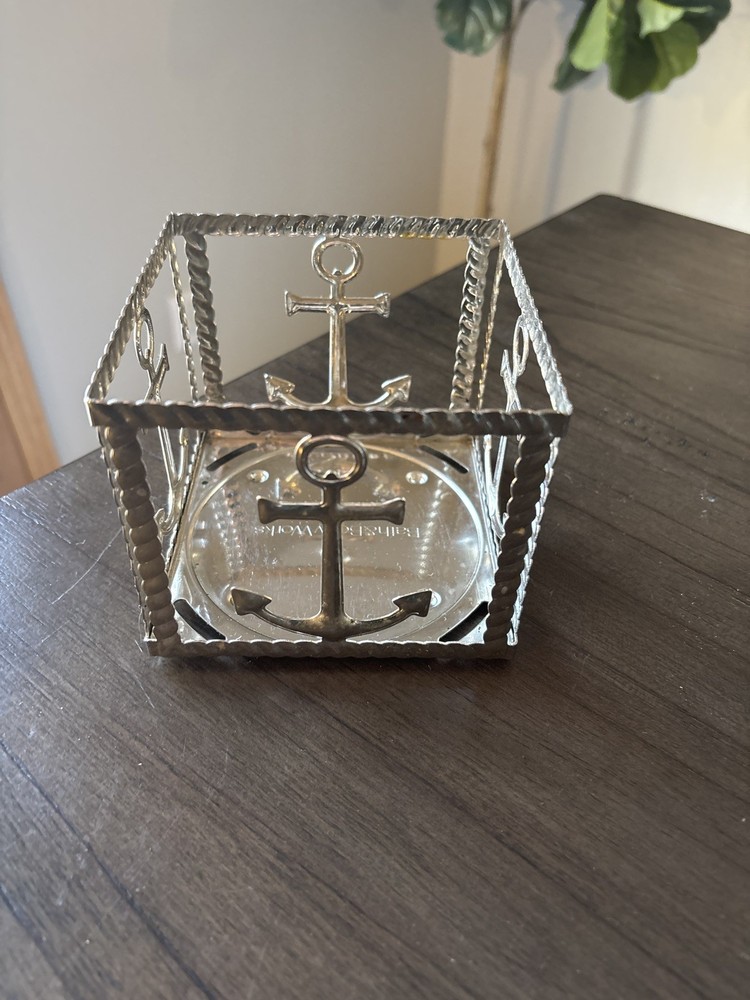 Bath & Body Works Square Candle Holder Anchor Nautical Coastal Metal 3 Wick
